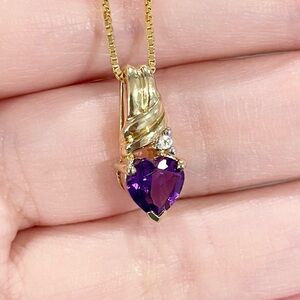 14K Amethyst heart cut dark purple genuine natural petite yellow gold pendant​​​